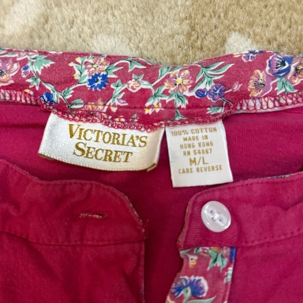 Victoria’s Secret gold label magenta pink floral lined print Henley women’s M/L - Picture 5 of 6